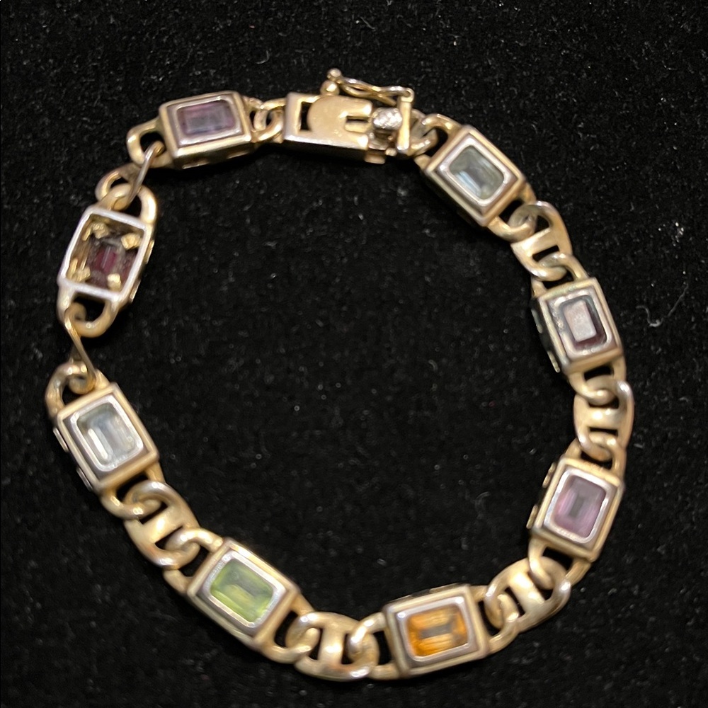 Elegant Gold and Multicolor 925 Sterling Silver Stamp Bracelet - Picture 1 of 17